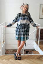 Load image into Gallery viewer, Oversized blue-green checkered cotton Shirt-Dress