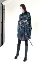 Load image into Gallery viewer, Oversized navy checkered cotton Shirt-Dress