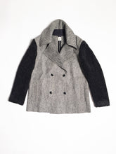 Load image into Gallery viewer, Gender-neutral Marbled Kobe Pea-coat with faux shearling sleeves