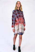 Load image into Gallery viewer, Oversized bordeaux-beige checkered cotton Shirt-Dress