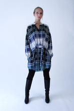 Load image into Gallery viewer, Oversized blue-green checkered cotton Shirt-Dress