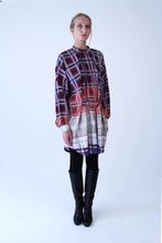 Load image into Gallery viewer, Oversized bordeaux-beige checkered cotton Shirt-Dress