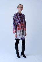 Load image into Gallery viewer, Oversized bordeaux-beige checkered cotton Shirt-Dress