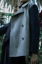 Load image into Gallery viewer, Gender-neutral Marbled Kobe Pea-coat with faux shearling sleeves