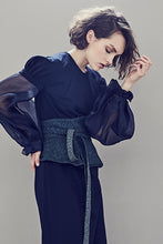 Load image into Gallery viewer, Green Reversible Wrap Wool Blend Tweed Corset Belt - One-of-a-kind