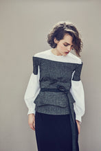 Load image into Gallery viewer, Blue Reversible Wrap Wool Blend Tweed Corset Belt