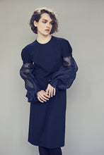 Load image into Gallery viewer, Red Wine Jersey Dress with Organza Sleeves - One-of-a-kind