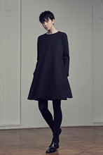 Load image into Gallery viewer, Anthracite Mixed wool A-Line long sleeves Dress - One-of-a-kind
