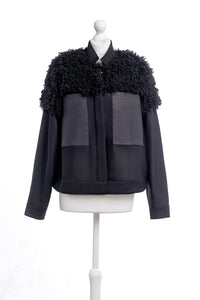 Black Oversized Jacket with Sheep Faux Fur - One-of-a-kind