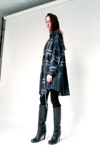 Load image into Gallery viewer, Oversized navy checkered cotton Shirt-Dress
