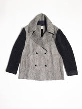 Load image into Gallery viewer, Gender-neutral Marbled Kobe Pea-coat with faux shearling sleeves
