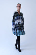 Load image into Gallery viewer, Oversized blue-green checkered cotton Shirt-Dress
