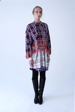 Load image into Gallery viewer, Oversized bordeaux-beige checkered cotton Shirt-Dress
