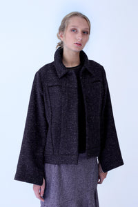 Jacket in mixed wool with zips all along sleeves - Anthracite