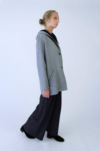 Wool blend Hooded Coat with side slits - Light grey