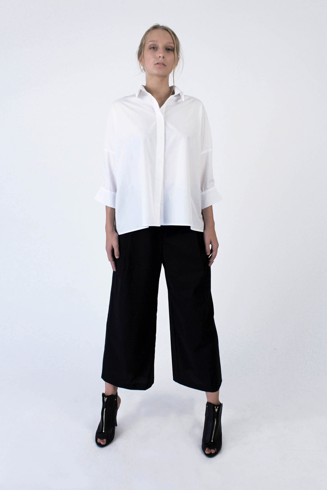 Nobu Cotton Oversized Shirt - White with thin navy stripes