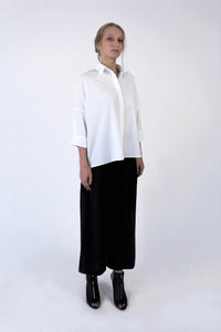 Nobu Cotton Oversized Shirt - White with thin navy stripes