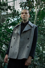 Load image into Gallery viewer, Gender-neutral Marbled Kobe Pea-coat with faux shearling sleeves
