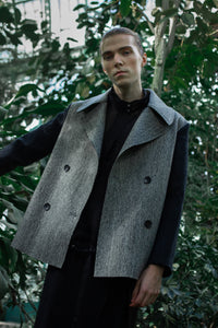 Gender-neutral Marbled Kobe Pea-coat with woolen sleeves