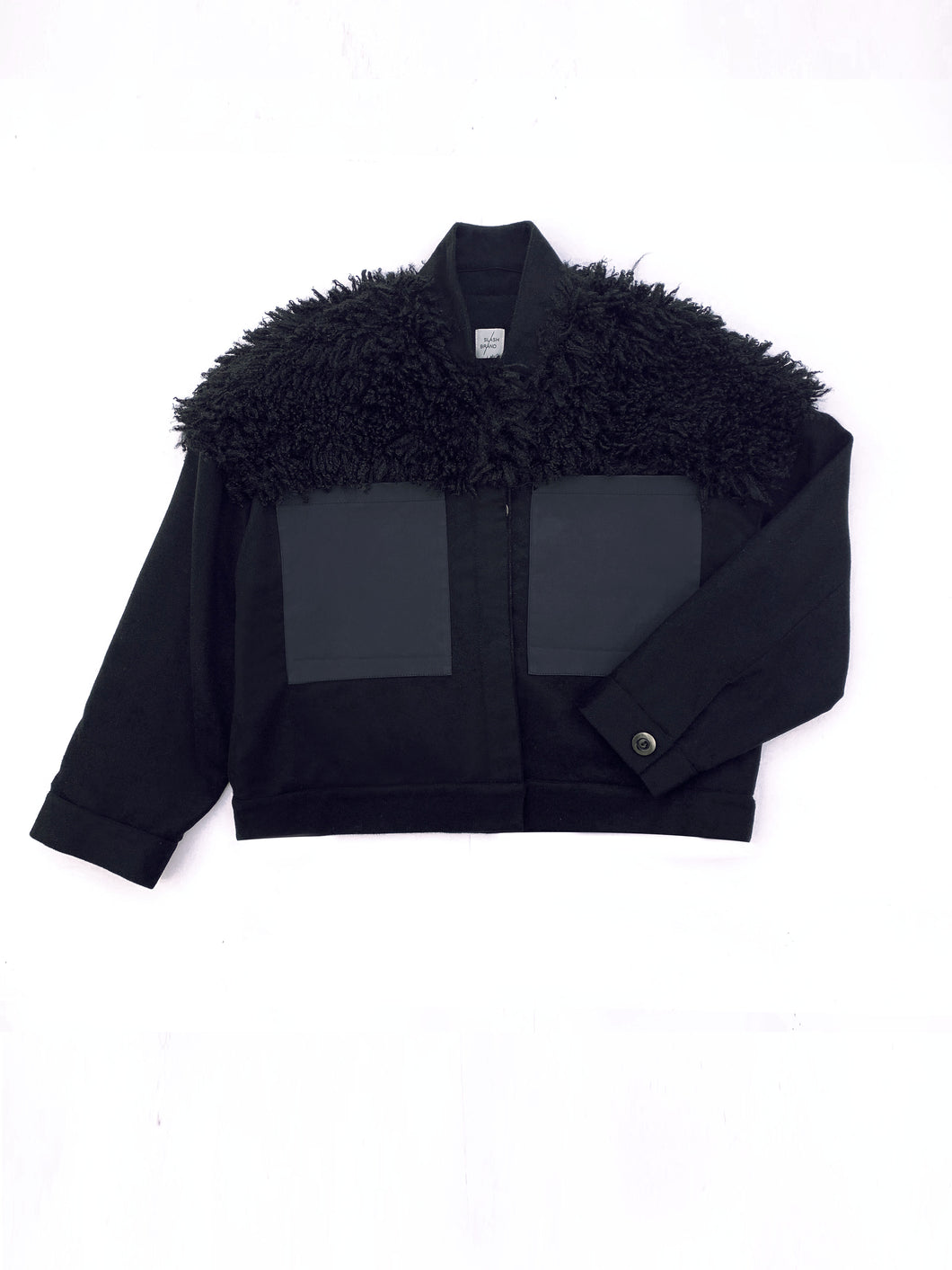 Black Oversized Jacket with Sheep Faux Fur - One-of-a-kind