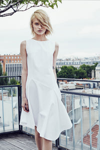 White Mixed-Cotton Asymmetric Stretch Dress