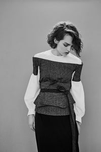 Wool blend tweed and cotton Corset Shirt