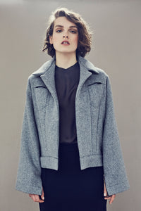 Jacket in mixed wool with zips all along sleeves - Light grey