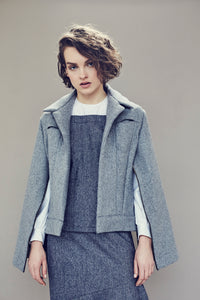 Jacket in mixed wool with zips all along sleeves - Light grey