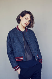 Wool vintage style padded Bomber - Navy