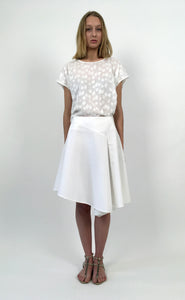 White Mixed-Cotton Asymmetric Stretch Skirt