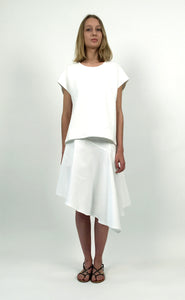 Off White Cotton Piqué Asymmetric Skirt